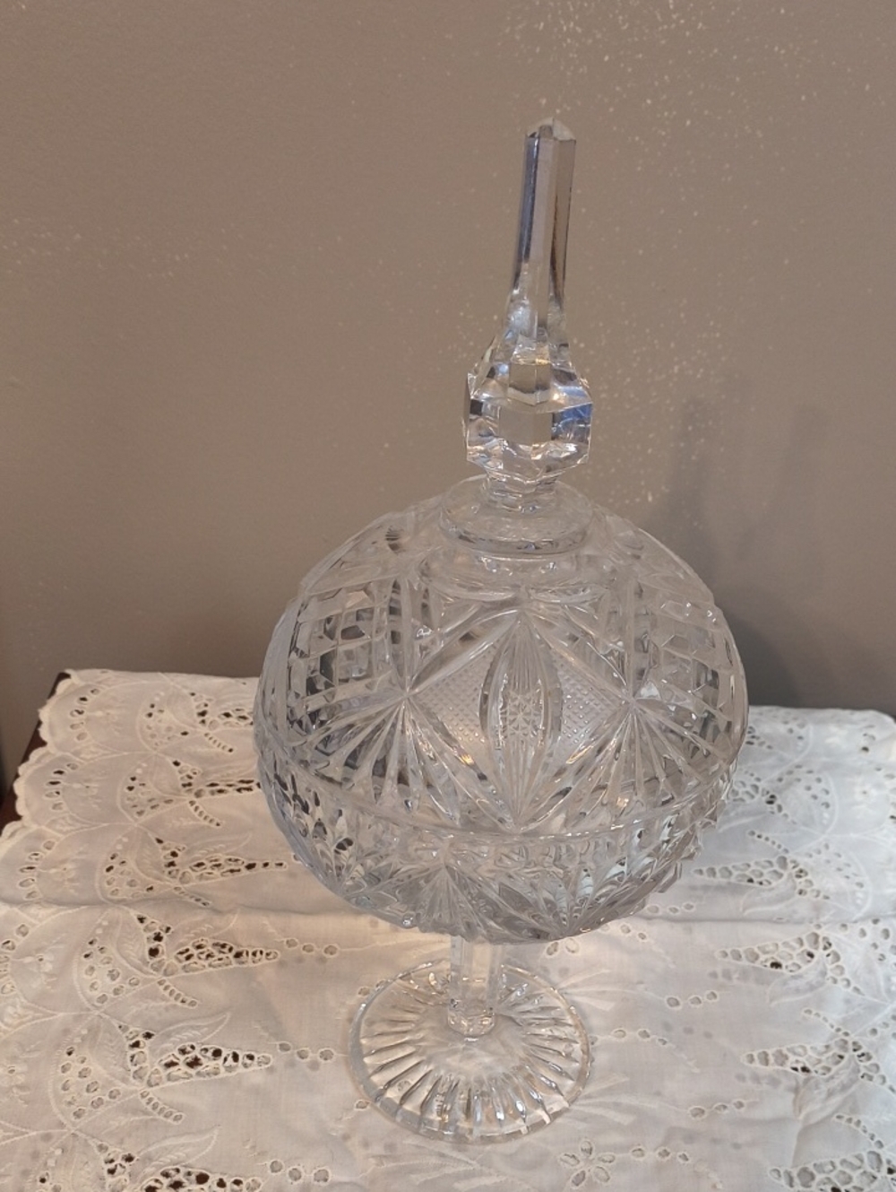 Vintage 11 In. Crystal Cut Glass Compote with Lid - Clear